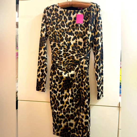 Carmen Marc Valvo animal print Dress Women's Size Xs Long Sleeve lined - Picture 1 of 6